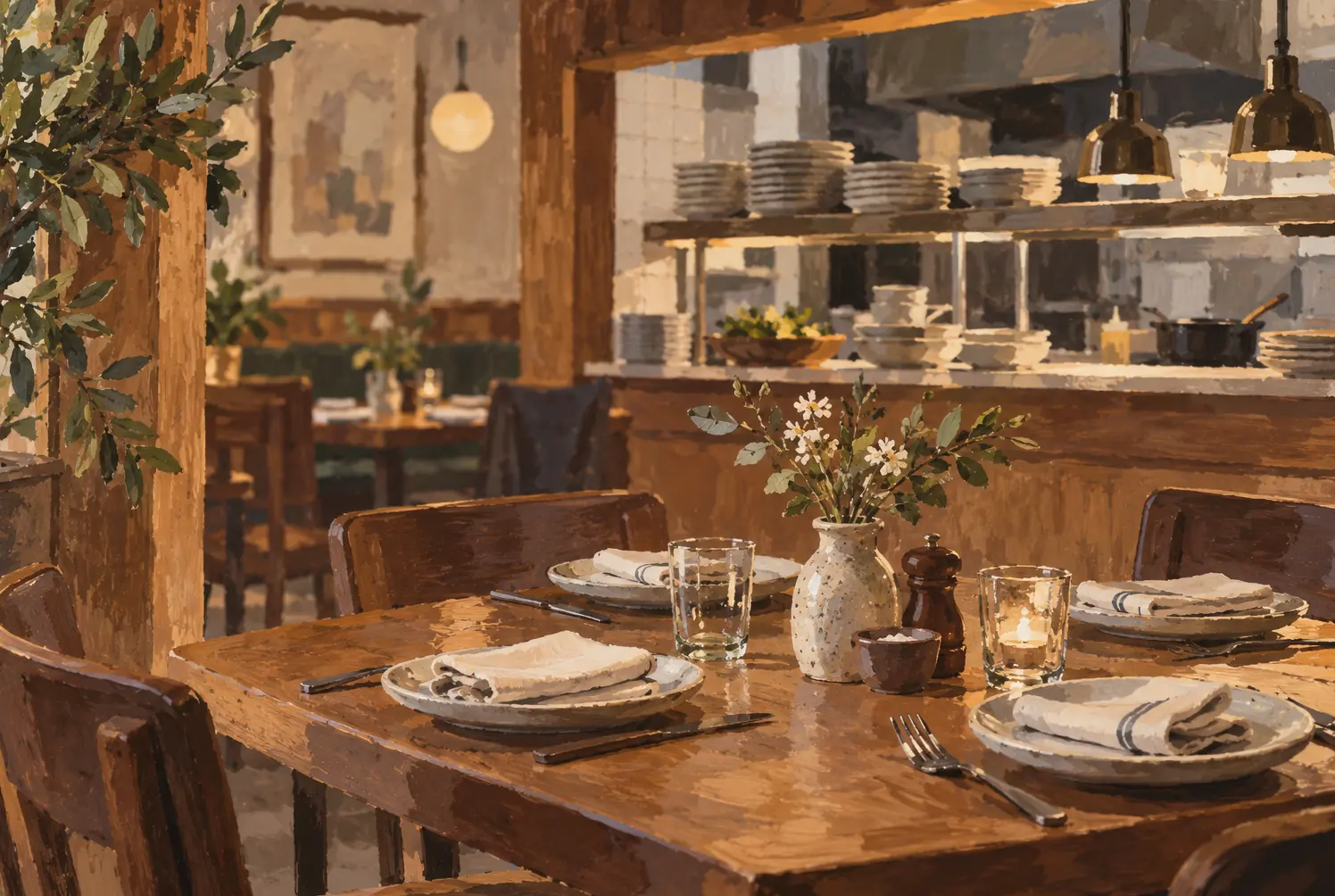 Illustration of restaurants and their working space