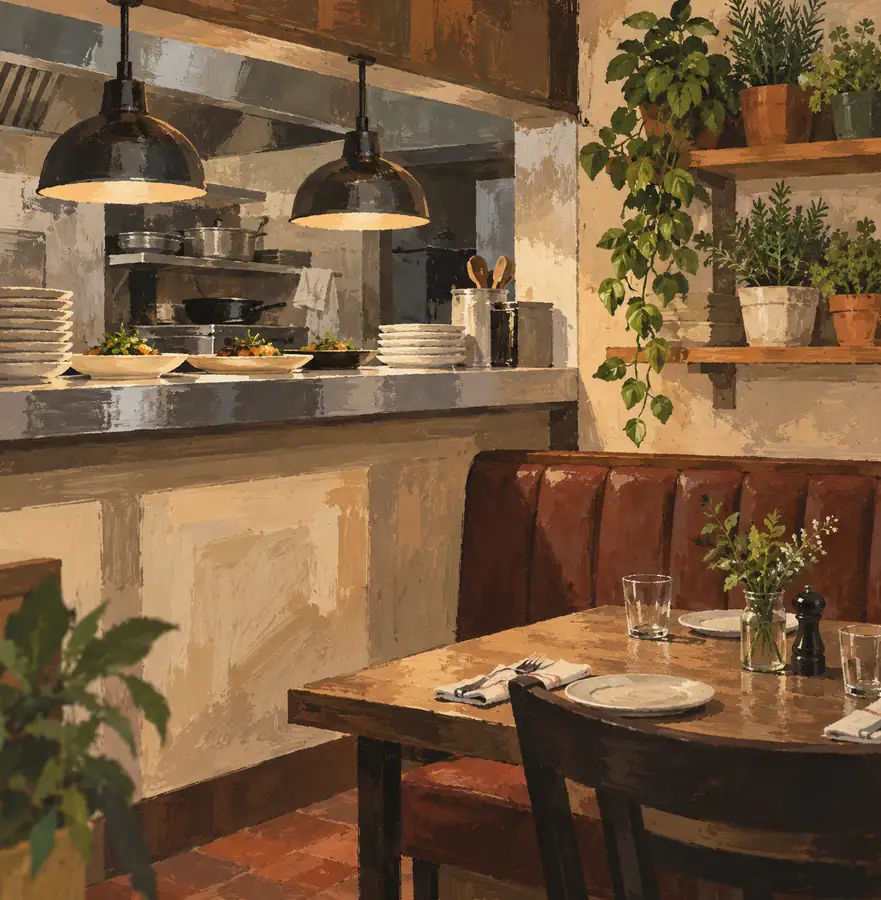 Illustration of restaurants equipment and workspace